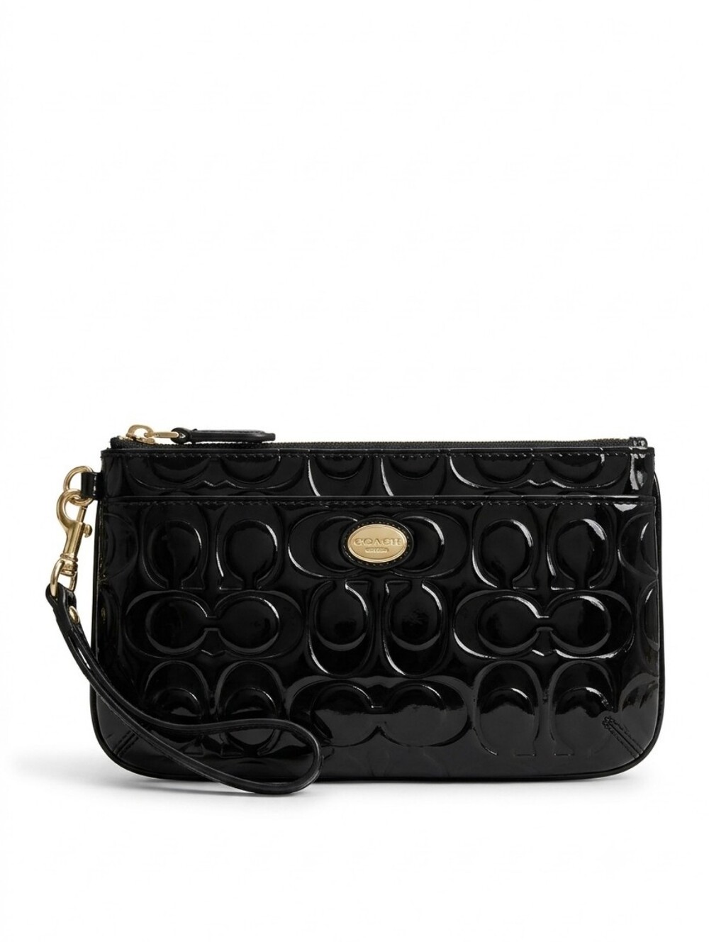 Coach Black Peyton OP Art Embossed Black Patent Leather Wristlet